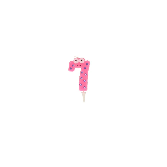 Taartkaars ogen roze/blauw cijfer 7