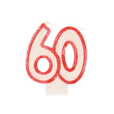 Taartkaarsje cijfer 60 rood/wit