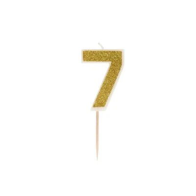 Taartkaarsje cijfer 7 glitter goud