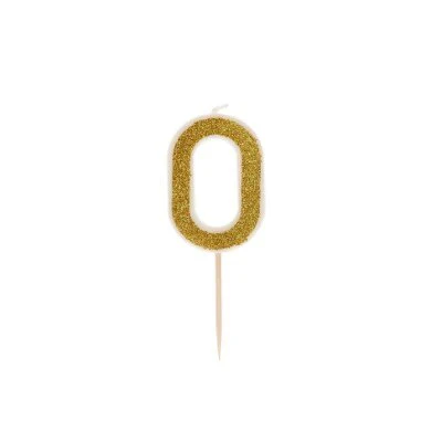 Taartkaarsje cijfer 0- glitter goud