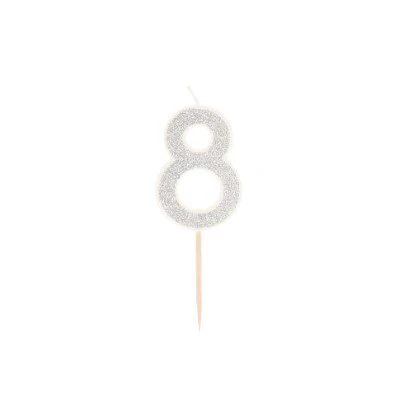 Taartkaarsje cijfer 8 glitter zilver
