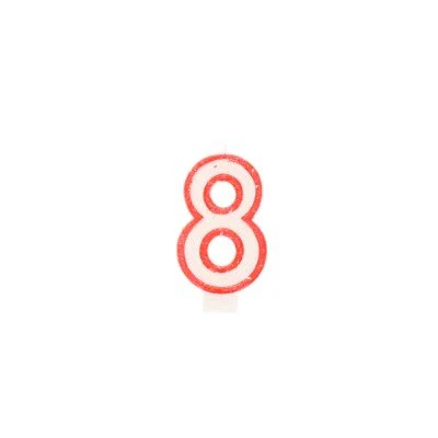 Taartkaarsje cijfer 8 rood/wit