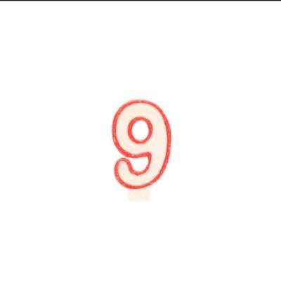 Taartkaarsje cijfer 9 rood/wit