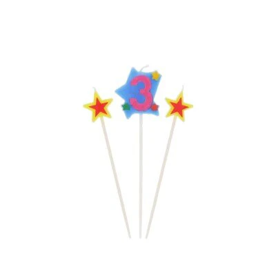 Taartkaarsje op stick cijfer 3 meerkleurig
