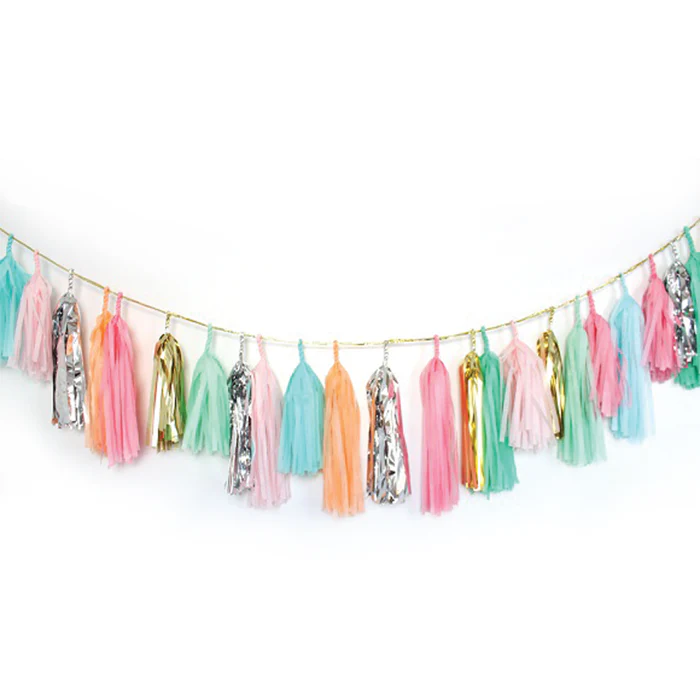 Tassel slinger meerkleurig papier 4m 12 stuks