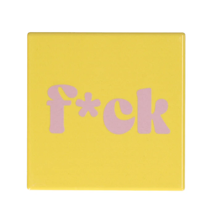 Tegeltje 'f*ck' - geel met lila - 10x10 cm