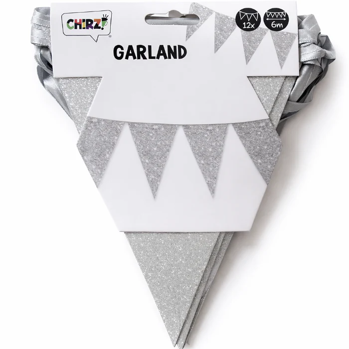 Vlaggenlijn glitter zilver klein