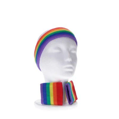 Zweetbandjes hoofd en pols regenboog
